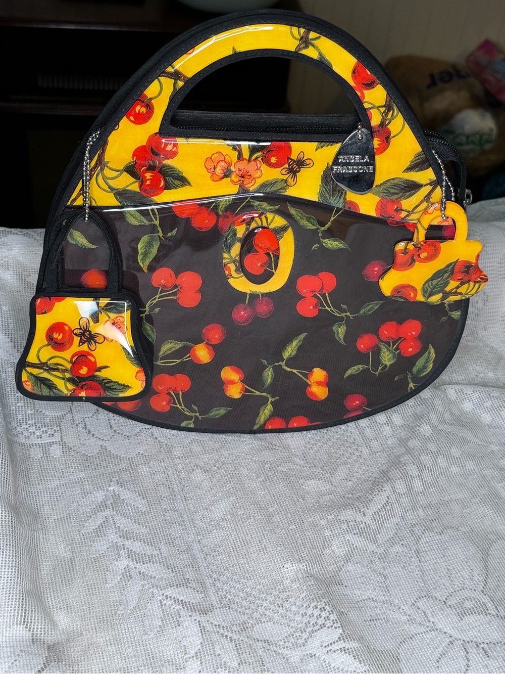 SIGNED Angela Frascone Polymer Resin yellow cherry handbag 78/120
